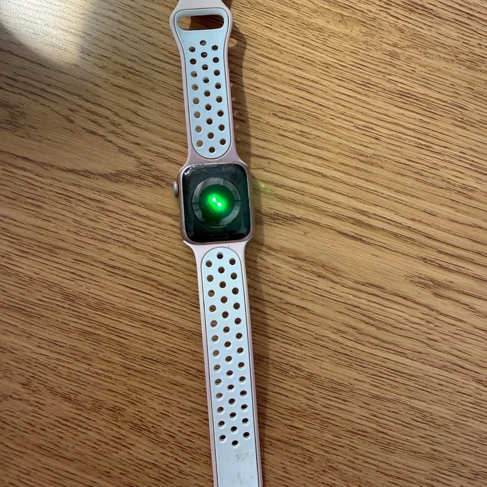 Light Pink Perforated Silicone Smartwatch Band with Silver Case